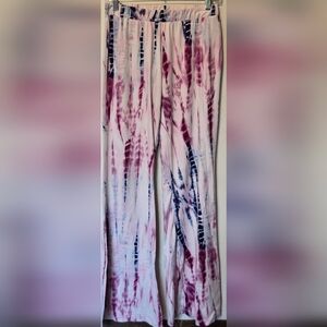 Shosho Tie-Dye Flare Lounge Pants in Pink and Blue